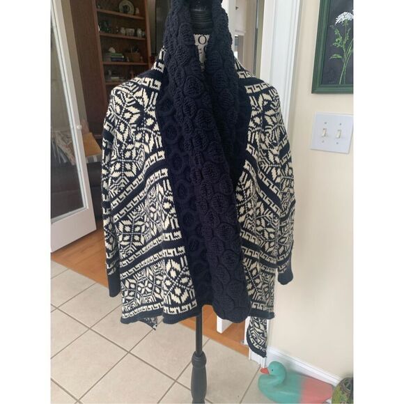 Cliche' Couture Wool blend Blue & Ivory Knit Open Front Cardigan - Picture 1 of 12